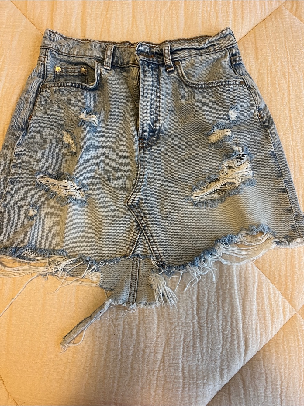 Distressed Light Blue Denim Mini Skirt